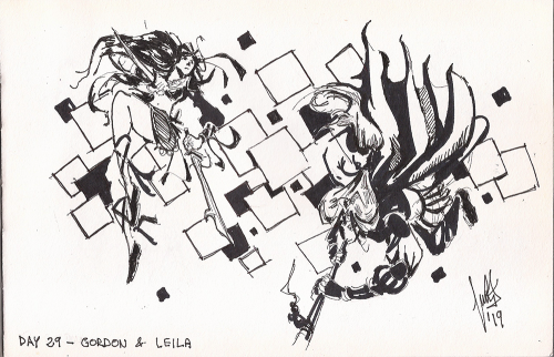 Inktober Day 29 - FF2 - Gordon & LeilaWe’re getting closer! Leila walked so Faris could run! She