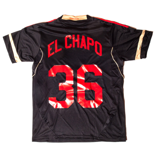 COP YOU ONE | El Chapo Mexican Soccer Jersey (via dopeboymagichi) For an “art project” Joe decided to make some special jerseys. Limited. Once they’re gone, they’re gone.  Ribbed crewneck Mesh ventilation inserts Mexican Football