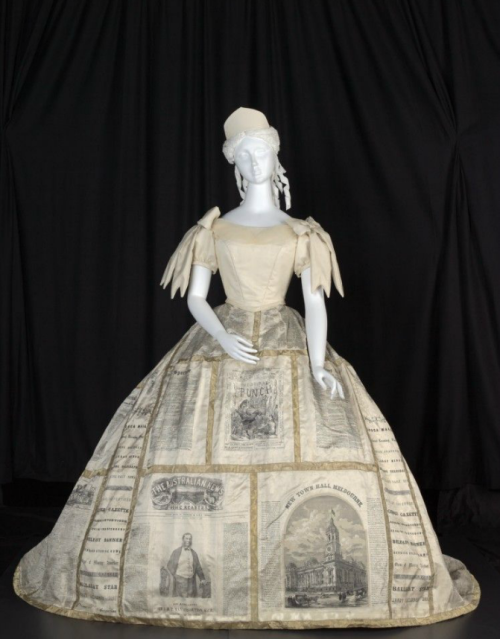 ephemeral-elegance:“The Press” Fancy Dress Gown, 1866 Worn by Mrs. Matilda Butters at the Mayor’s Fa