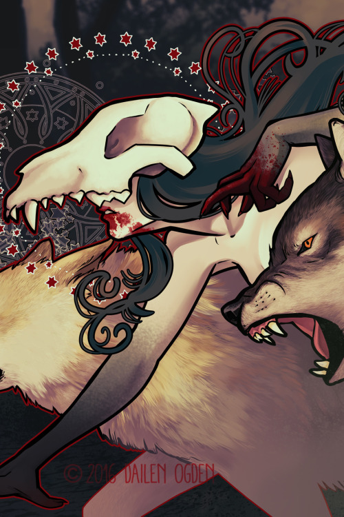 dailen-ogden-illustration:  The one thing I can’t stand about Tumblr’s layout is how tiny and dinky it makes landscape images.  Taking a tiny break from my commissions to whip up this wolf goddess for my Twitter banner. I did the linework a few weeks