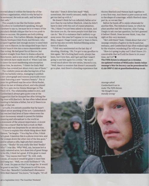 cumberbatchweb:Benedict Cumberbatch in The GuardianNot ideal because the mag is bigger than the scan