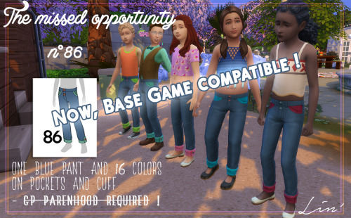 Here is the link to download the pants n ° 86 of the Missed Opportunity Community Pack, in compatibl