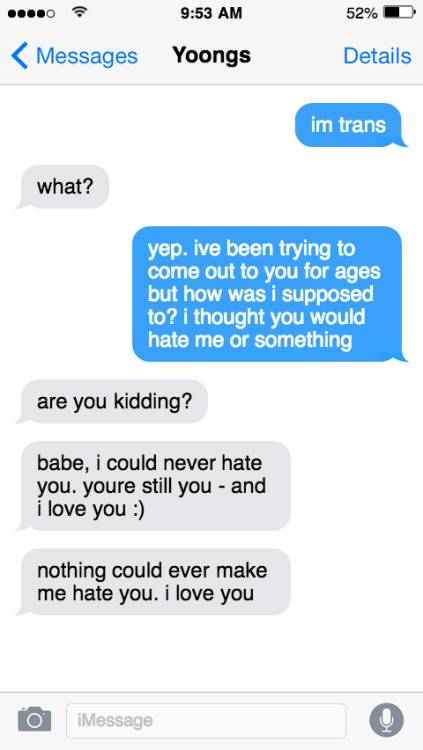 Fake texts with yoongi - his trans boyfriend coming out to him. Hope you like it!! (it got so angsty