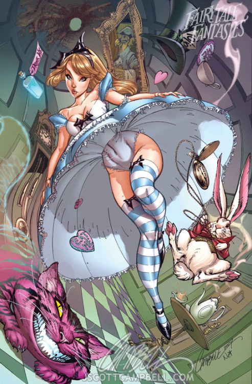 oliviatheelf:  Alice in Wonderland by J. Scott Campbell  Please check out his other works on De