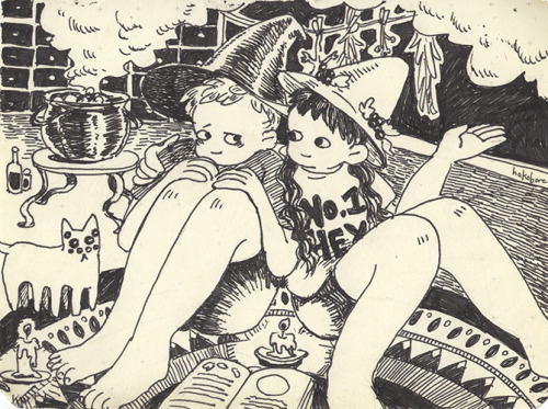 hakobore:  Commission,“Witches Don’t Always Cry”Because most times, their friend is there to comfort when the spell backfires and turns their cat into a spidercat. Spidercats aren’t such a bad thing to own, after all.