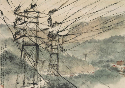 Fu Baoshi (傅抱石), Crows in a Willow (1944), Gotwaldov, Czechoslovakia (1957), Electric Power Lines (1