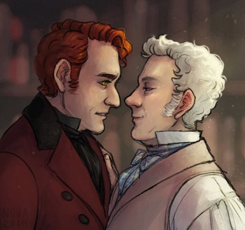 spacefjords: i really wanted to draw two things: crowley with his hand on aziraphale’s waist. and 18