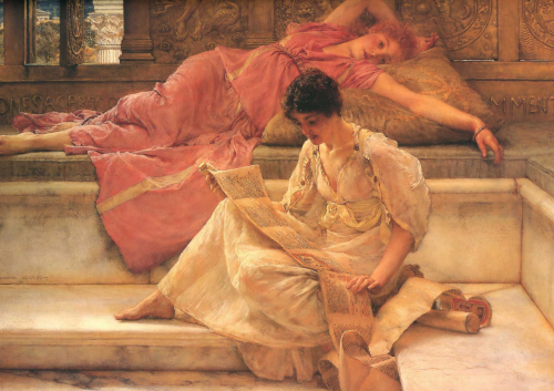 wlwarthistory:The Favorite Poet - Sir Lawrence Alma-Tadema