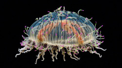 libutron:  whatthefauna:  This beautiful jellyfish is the flower hat jelly. It’s a fierce predator in the west Pacific, and uses its tentacles to sting prey. When not in use, the tentacles coil up into its bell compartment, as seen here. Image credit: