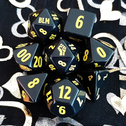 dndeed:BLM dice secured.Proceeds go to the The Okra Project. Sold by HeartBeat Dice in collaboration