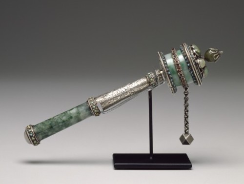 Portable Prayer WheelTibet or Mongolia17th-18th centurySilver, green jadeite, rubies, turquoise Just