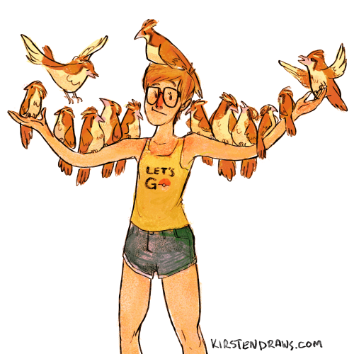 kirstendraws:pokemon go got me like this with all its pidgeys