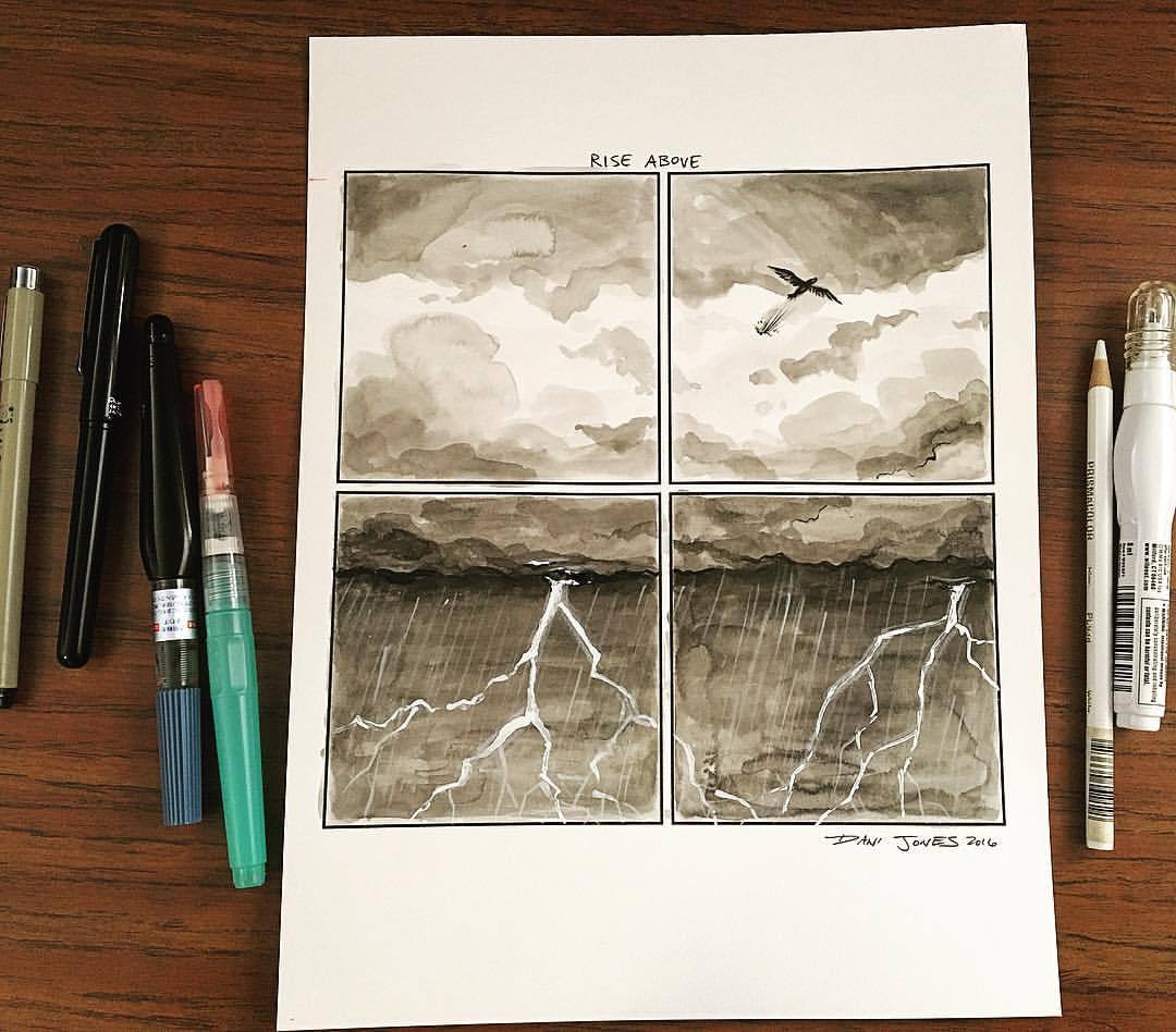 Got a little painterly with today’s #Inktober. “Flight” #ink #drawing #painting #art #storm #bird #flying #comics