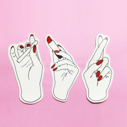 themoonspells:  Hand stickers , grunge , fashion , pink , sticker , good luck , smoking , lipsticks , lips , pastel , red nails  