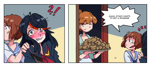 Kill la Kill spanking. Mako Mankashoku, Sukuyo and Barazo give Ryuko Matoi a spanking with a belt, a