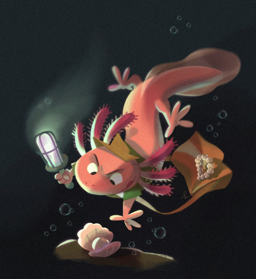 New art for @characterdesignchallenge new monthly theme Axolotl Adventurer! This is mainly inspired 