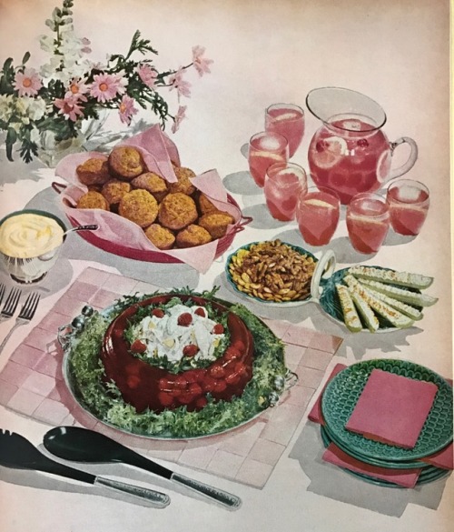 Chicken salad in raspberry ring Better Homes & Gardens Salad Book 1958