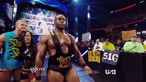 animatedwwe:  Big E hitting AJ during his entrance 