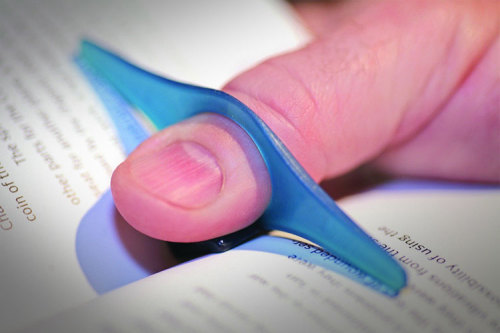 “Thumbthing” A brilliant new invention for reading books – it makes reading more comfortable and doubles as a bookmark. Also the inventor’s website is hilarious!