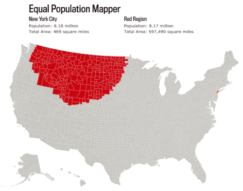 urbangeographies:  ratak-monodosico:    Equal Population Mapper    MAPPING AND SPACE:  Variable sources of distortion Note how the “size” of the phenomenon – in this case, the area where a population equivalent to New York City’s resides –