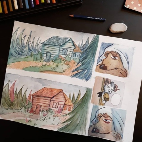 Some tests ! I will post close ups later today and tomorrow ! #watercolor #pencil #bear #sad #furry 