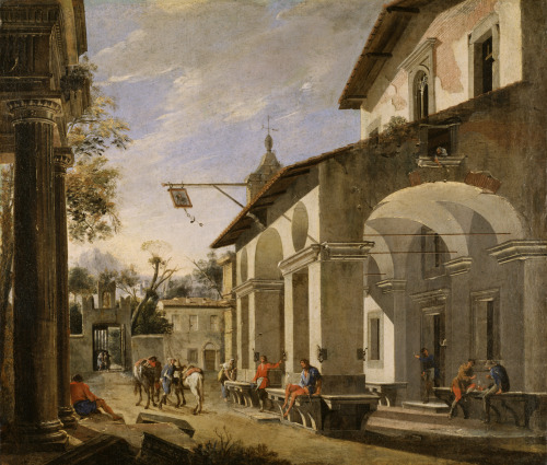 Courtyard of an Inn with Classical Ruins, Viviano Codazzi and Domenico Gargiulo, between ca. 1621 an