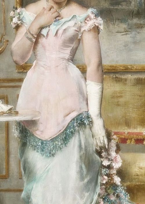  ♕Feminine Charm♕ | L'attente Avant le bal, detail by Alfred Stevens