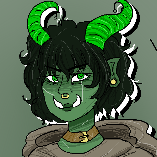 neonkyatt: here’s a picture i drew of my dnd character Yibukah! she’s half orc, half tiefling, all w