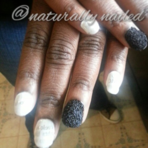 Look who got nailed! Another mani from last weekend. I couldn’t get a good pic but it’s a newspaper mani with black caviar nail accents. #nailart #nailpromote #nailpolish #nails #iloveyournails #craftyfingers