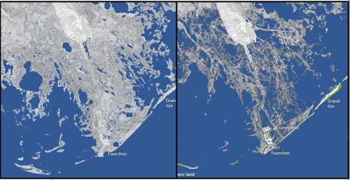 SMALLER LOUISIANAThe image below shows the Louisiana coastline in 1932 on the left and 2011 on the r