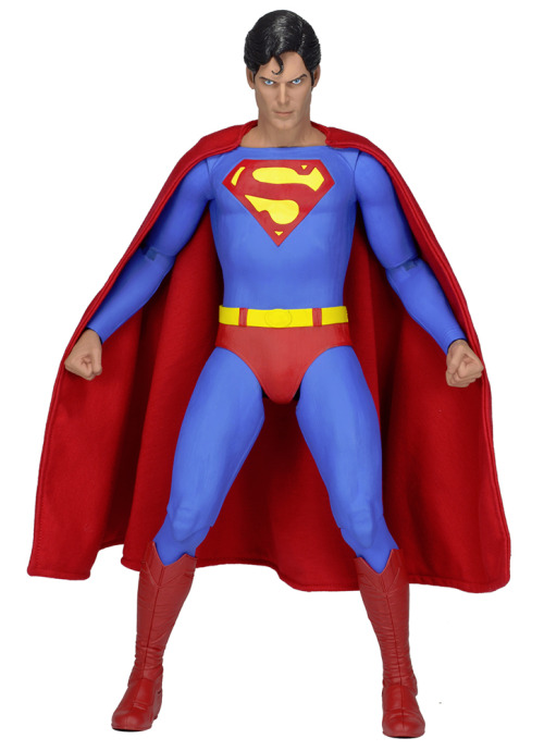 Superman stands over 18” tall and features the authorized likeness of Christopher Reeve. The figure 