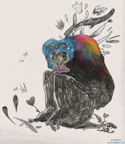 willkimart:  The Sad Chimp’s Beauty - by Will KimGraphite and Colored Pencils on PaperHow about some fun with the sad chimp? 