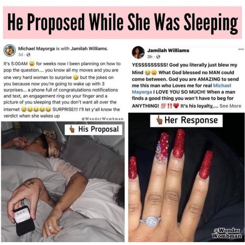 Bro proposed while she was sleeping by putting it on Facebook!“It’s 5:00AM for weeks now I b