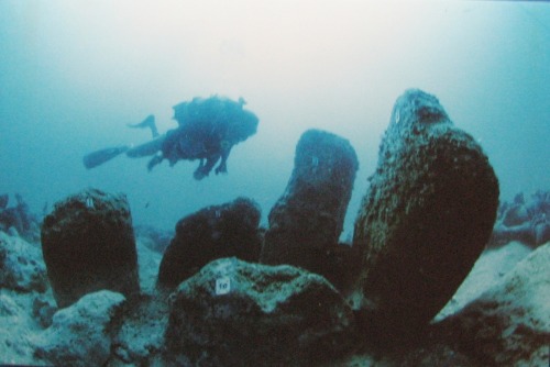 The submerged Neolithic village of Atlit Yam, off the coast of Atlit, Israel. The area, which covers