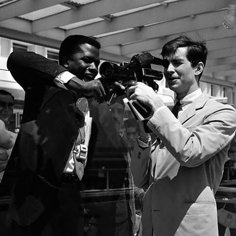 The great Sidney Poitier and Anthony Perkins having a laugh with a video camera.  #sidneypoitier #an