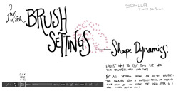 sdalla:  Wheew. Enjoy! —- FUN WITH PHOTOSHOP BRUSH SETTINGS is a set of tutorials I’m making, because I realized there’s a lot I don’t know about brush settings :D. I’ve learned so much so far, I hope you guys find them useful as well! Making