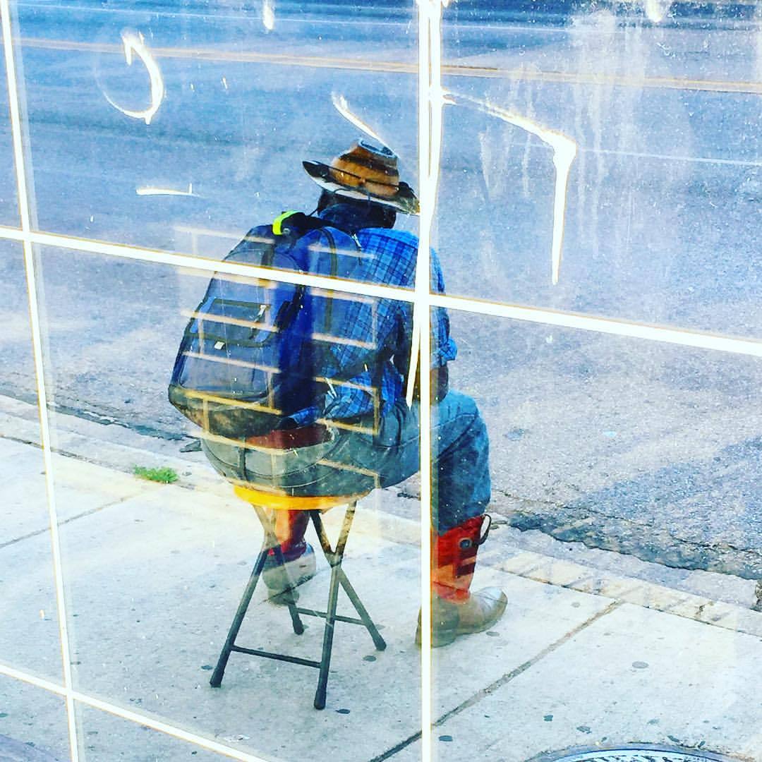 Bus stop cowboy. Brought his own seat. #cta #chicago