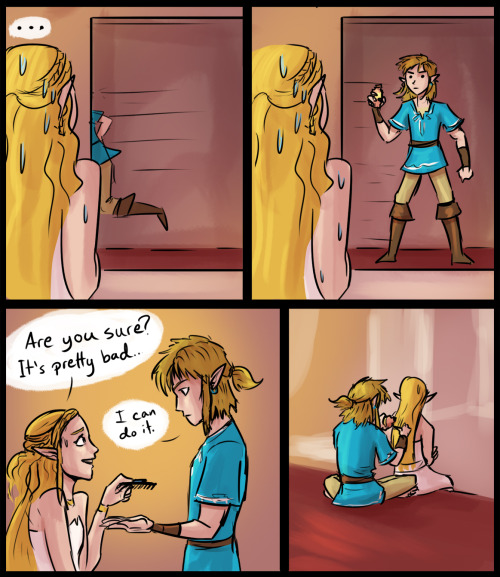 erinmccomics:erinmccomics:Boy heroically puts horse conditioner in princess’s hair without a m