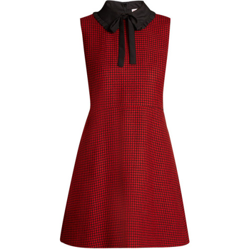 REDValentino Tie-neck hound&rsquo;s-tooth wool dress ❤ liked on Polyvore (see more backless mini dre