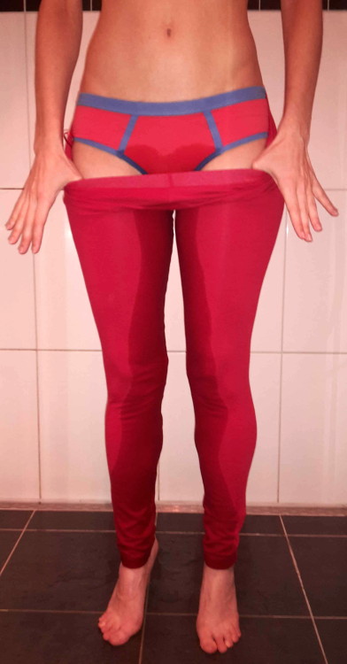I’m peeing my red leggings (10 pics)Ooooh I needed to go so bad!! And I didn’t feel like taking my clothes off first :-D My pee runs all the way down to my ankles…. see 10 pics on my website: http://abdlgirl.com/2015/02/18/im-peeing-my-red-leggings