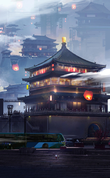 changan-moon:Street view of Chinese city in the future by 手指断了a   |  mostly inspired by Chengdu