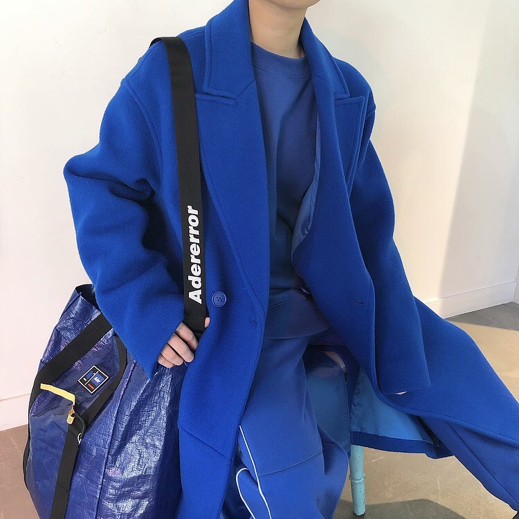 POCOPERRO — adererror: Double shoulder drop coat in Z-Blue