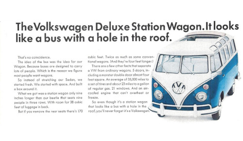 DDB, advertising postcards for VW Station Wagon, 1960s. The term “station wagon” was the vehicle hot