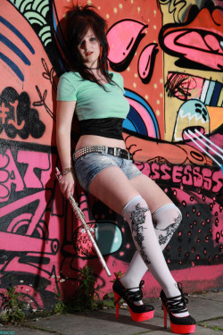 rainbow-tentacles:  sneaky unedited preview of today- Rosa Gray of the Rosa Gray band gets badass!  socks,shorts,crop top- stylists own  shoes by Chantelle Zawisza   All styling by Emily-Jane Avarice Photography by Glen Cockerill  