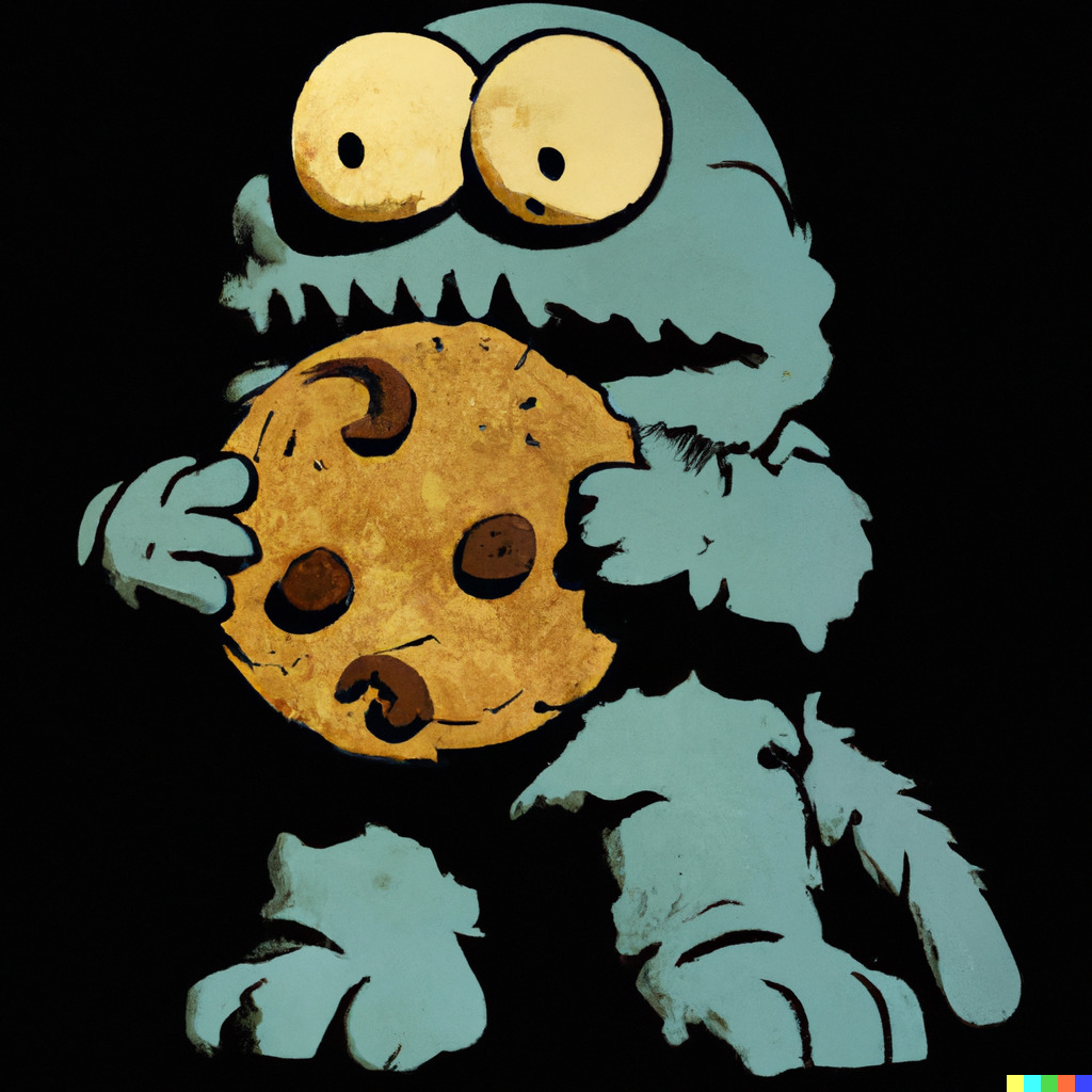 Cookie Monster in the style of Yoji Shinkawa