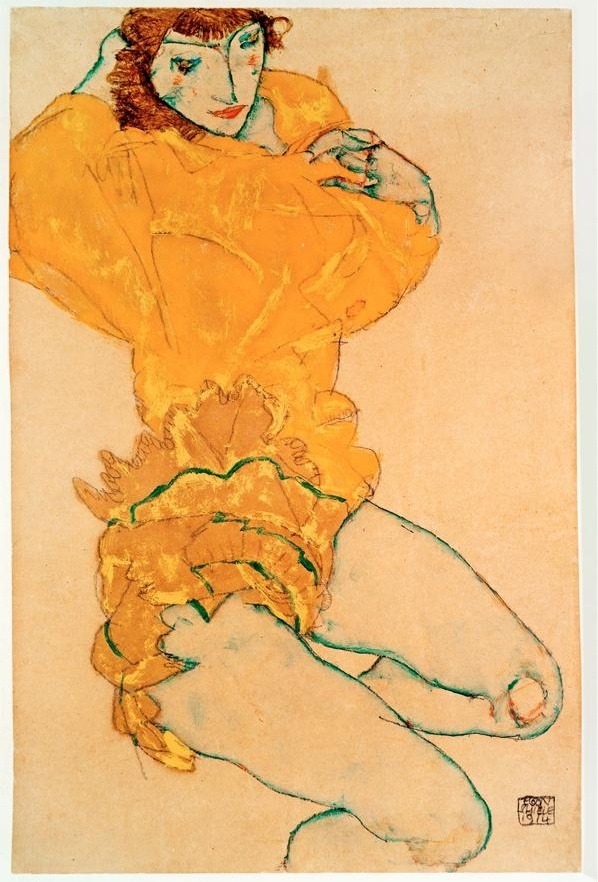 dappledwithshadow:  Woman Undressing, Egon Schiele 1914