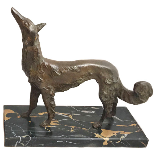 grayghostofthenorth:Art Deco bronze borzoi dog on marble base