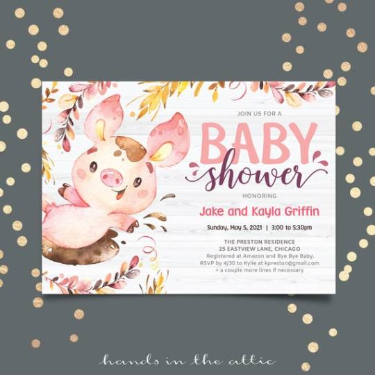 Pig baby shower invitation with pink little piggy splashing in mud, piglet animal farm, editable template PDF, instant download pg39 by HandsInTheAttic https://www.etsy.com/handsintheattic/listing/717507921/pig-baby-shower-invitation-with-pink #handsintheattic#printable#weddings#babyshowers#parties#birthdays#epiconetsy#etsyfinds#etsysh
