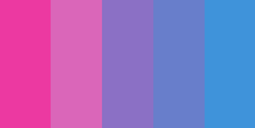 color-palettes: BI-conic - Submitted by Deanscourse #ee32a2 #dc63ba #8b6dc7 #677ccd #3a91dd