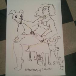 Drawing of Libby Mae at Dr. Sketchy&rsquo;s Boston. Magically milking a goat at a rave.  #mattbernson #drsketchys #lifedrawing #boston #truthserum #art #drawing  (at Great Scott)